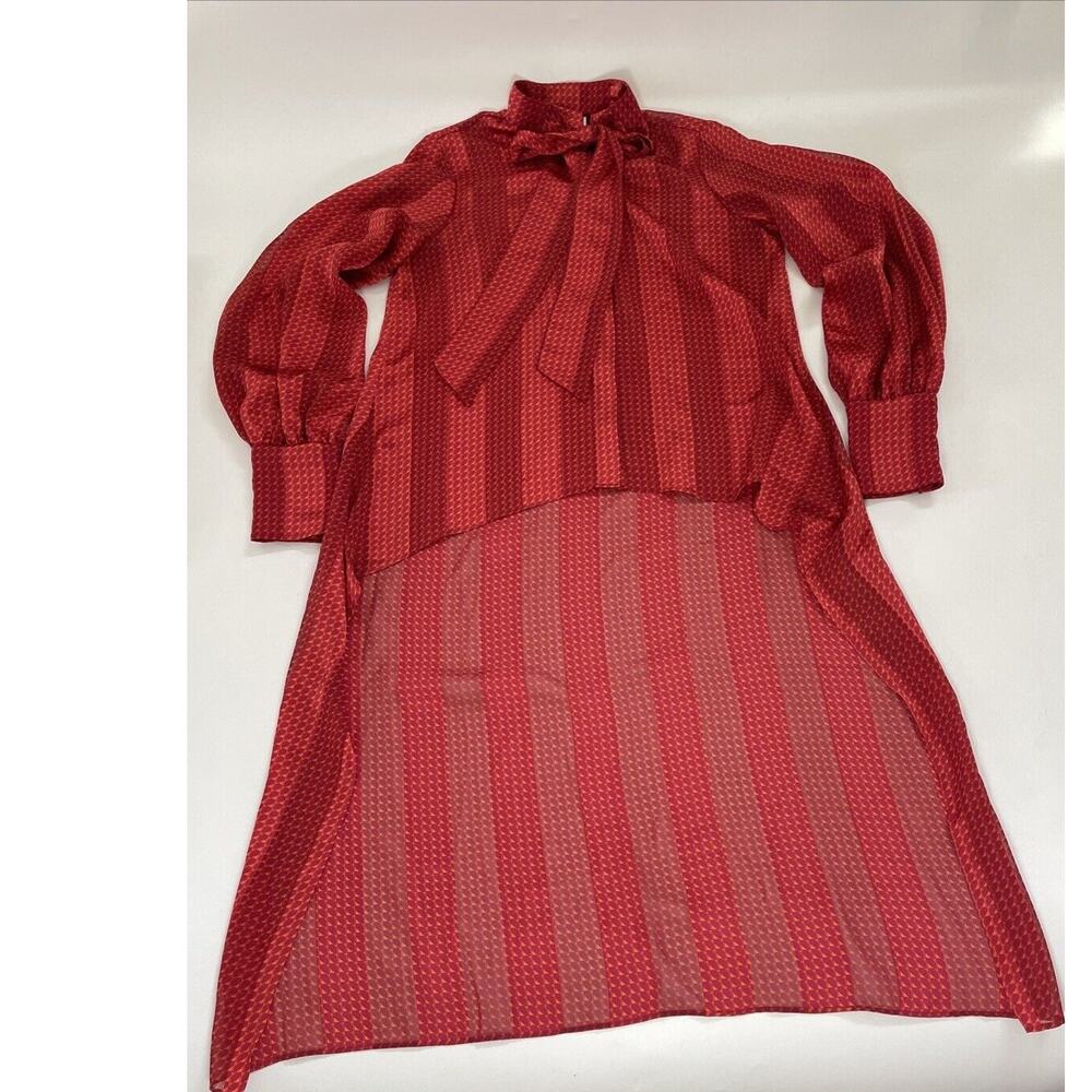 Alexie‎ UNIQUE Shirt Short Front Long Back Cherry Red Sheer Size Large Boho